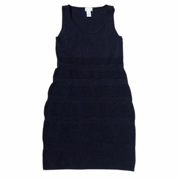 Carmen Marc Valvo Bodycon Bandage Rib Textured Knit Sleeveless Dress Black Sz XS - Picture 10 of 11